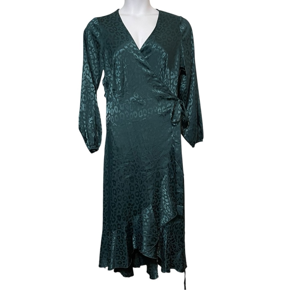 Simple Plus‎ Emerald Green Leopard Print Long Sleeve Wrap Dress Women’s Plus 1XL